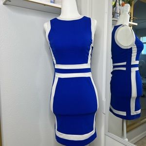 Blue/white fitted work dress